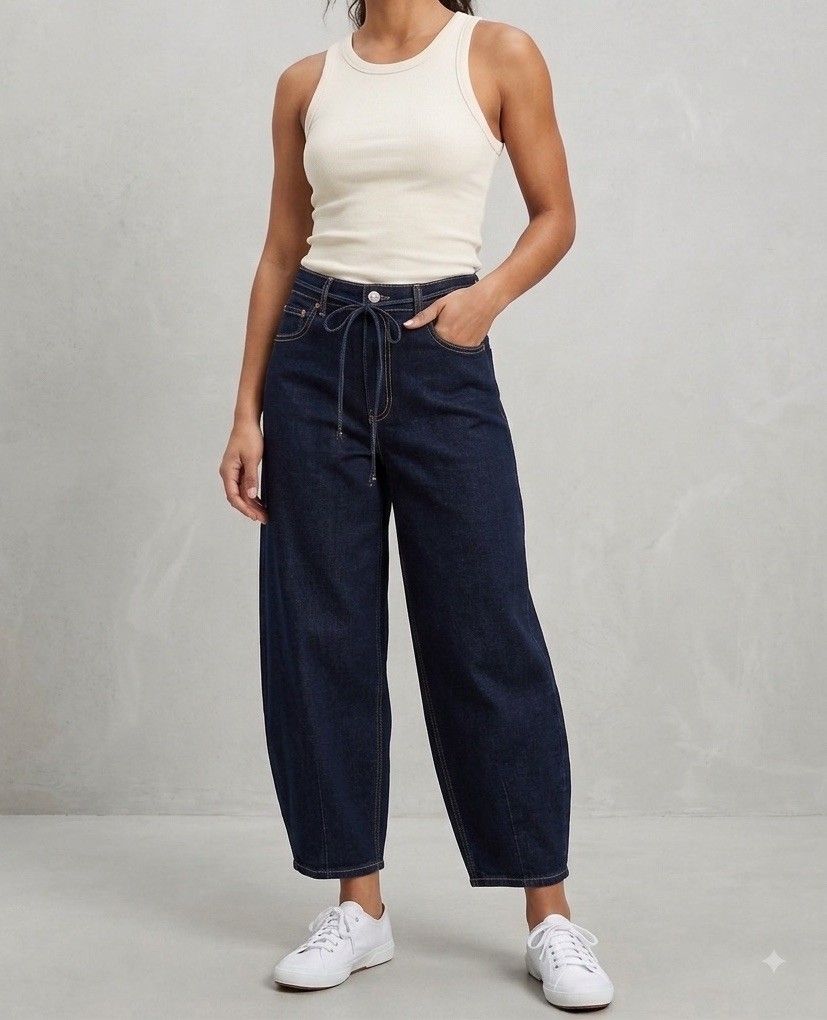 American Eagle Barrel Women's Size 10 Stretch Dark Blue Denim Loose Baggy Jeans